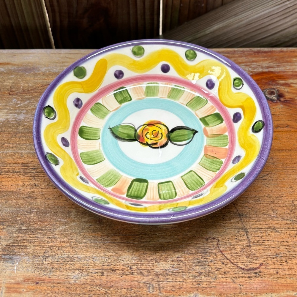 Vintage 90s Vicki Carroll Razzle Dazzle Hand Painted Coupe Soup Bowl 7 3/8”